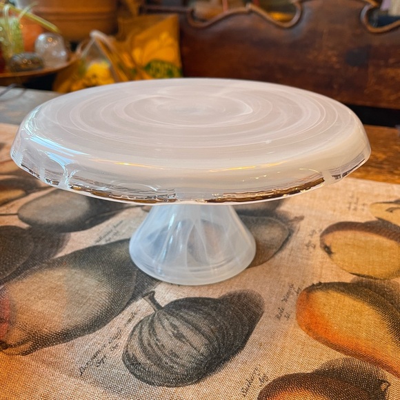 Handblown White Swirl Glass Cake Stand-free shipping - Picture 1 of 7